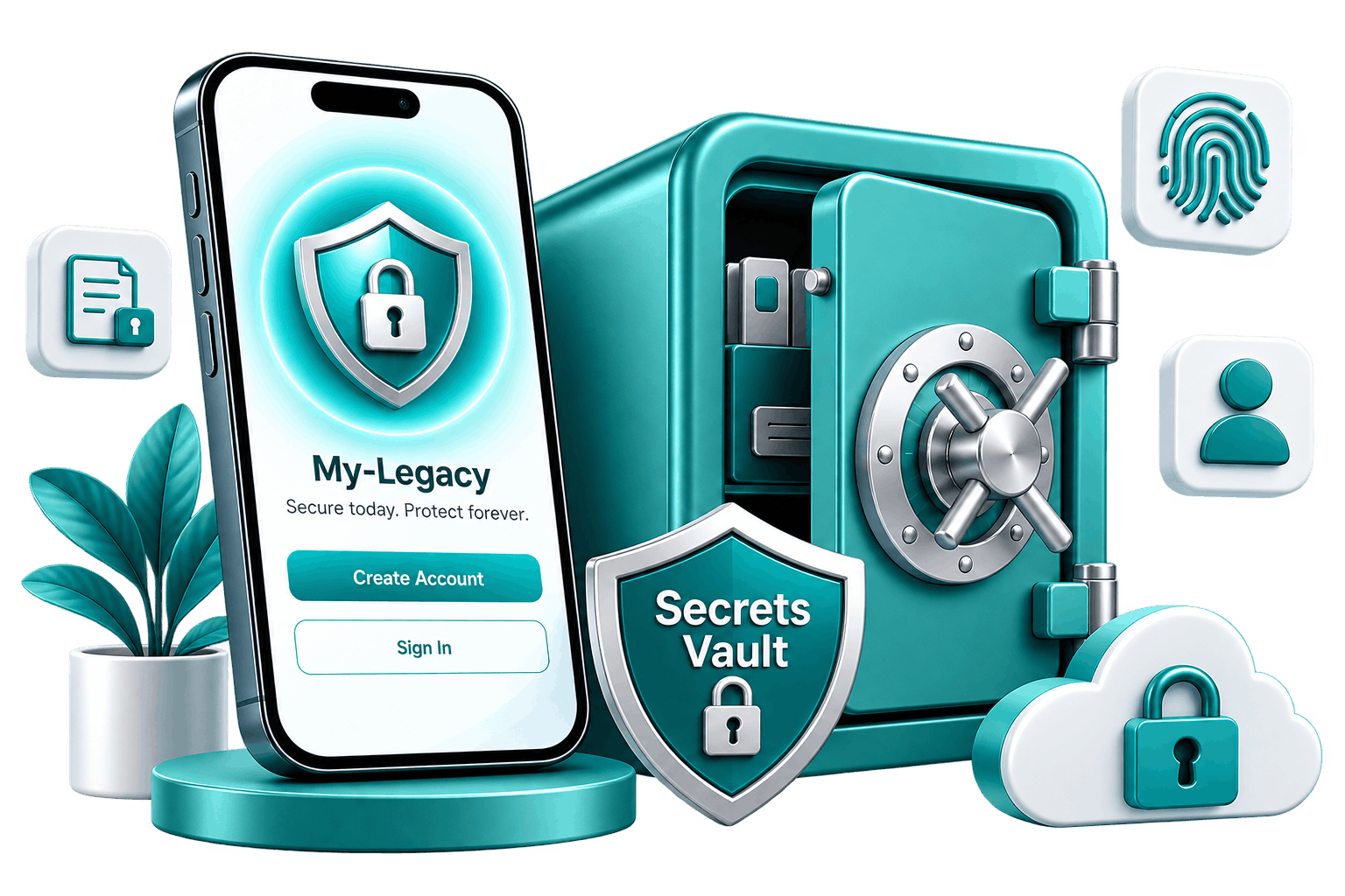 Glowing digital vault protecting a family legacy