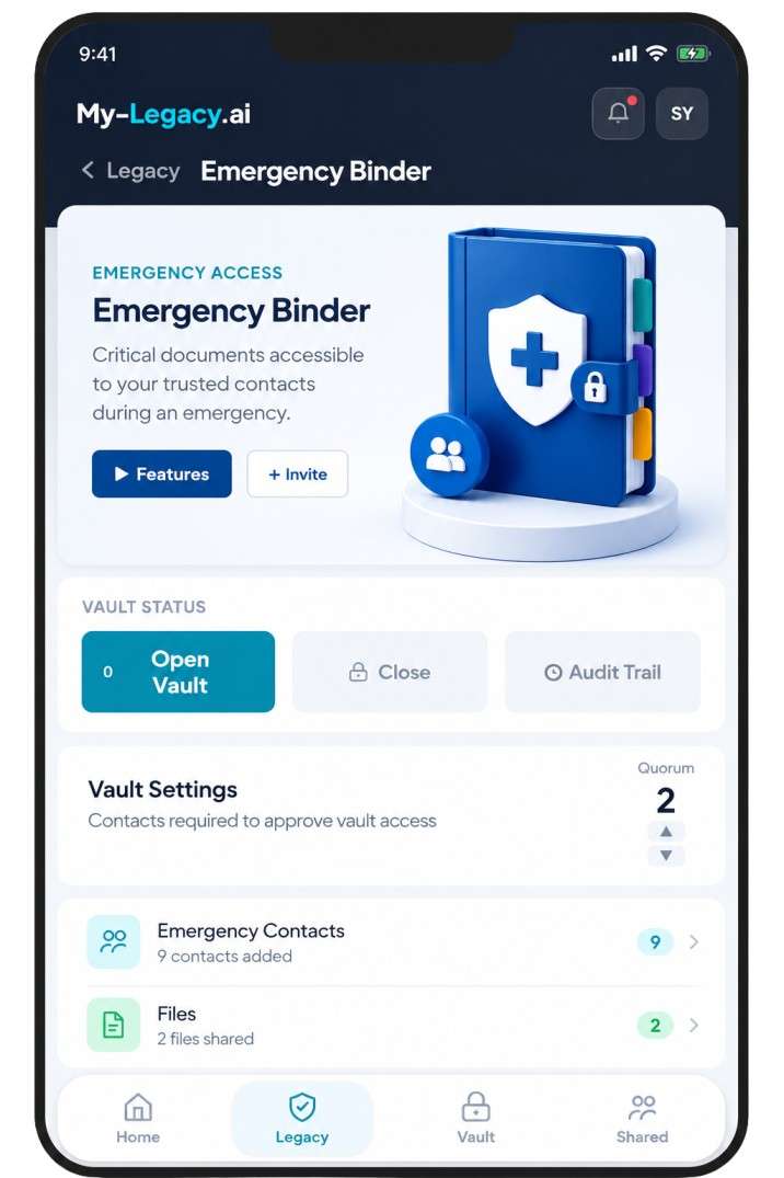 Emergency Binder document organiser mockup