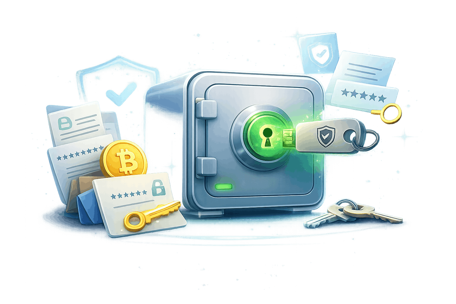 Secure vault holding digital assets and documents